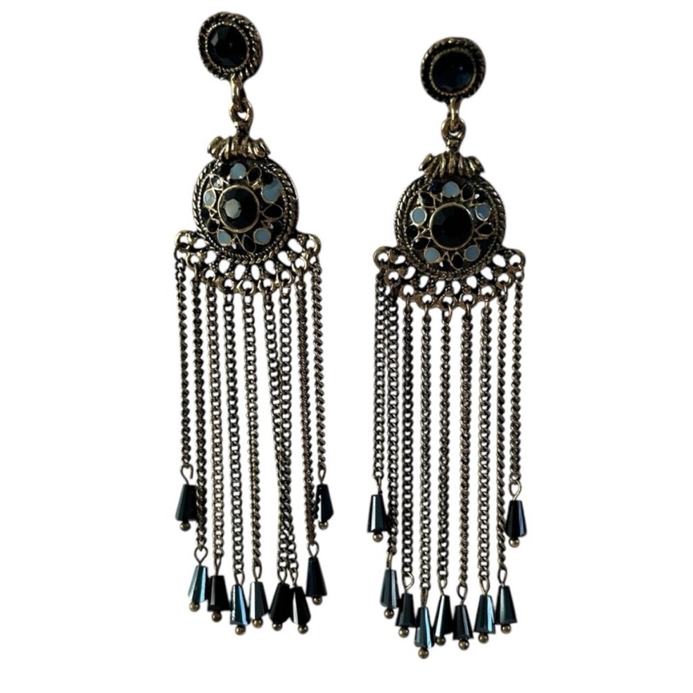 Nordstrom Antique Gold Dangle Post Earrings Blue Gold Boho